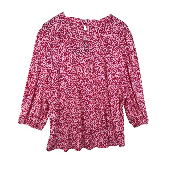New Adrianna Papell Floral Print Ruffle Neck 3/4 Sleeve Blouse size 3X Red/White - Picture 5 of 8